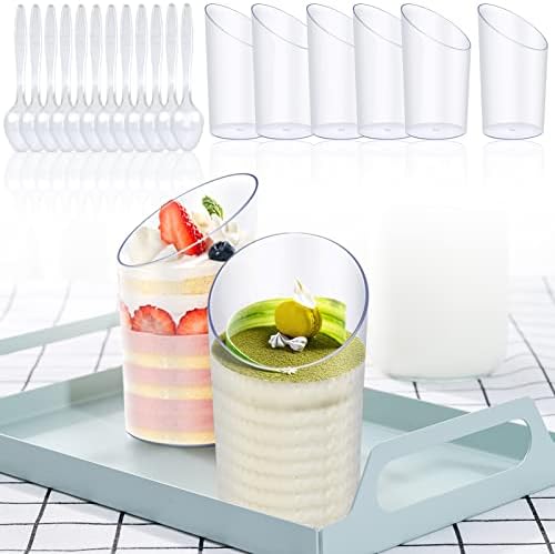 Jyongmer 50 set mini xícaras de sobremesa com colheres, 2,2 onças de estupro de estoque de estoque de pilota