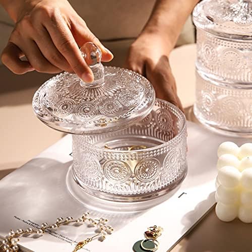 Jarra de doces de vidro Zerodeko com tampa, titular de armazenamento decorativo em relevo Jar jarra de biscoito transparente jóia