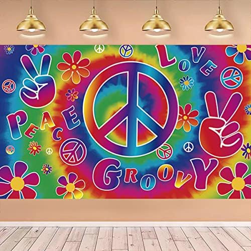 Banner de cenários de amor da Peace Peace Groovy com 71x44 polegadas, bandeira de decoração de partidos de carnaval dos anos 60,