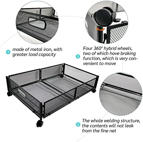 Sob armazenamento de cama com rodas sob recipientes de armazenamento de cama removível grande ferro forjado, economia