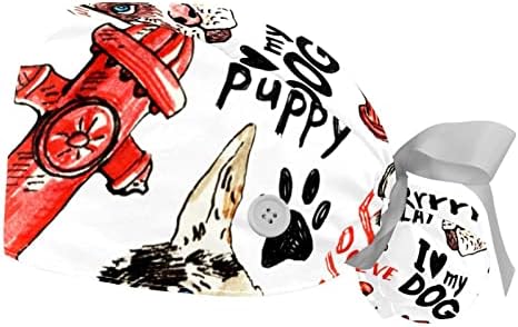 2pcs Mulheres Capinho de trabalho ajustável com botão Dog doodle de cachorro desenhado