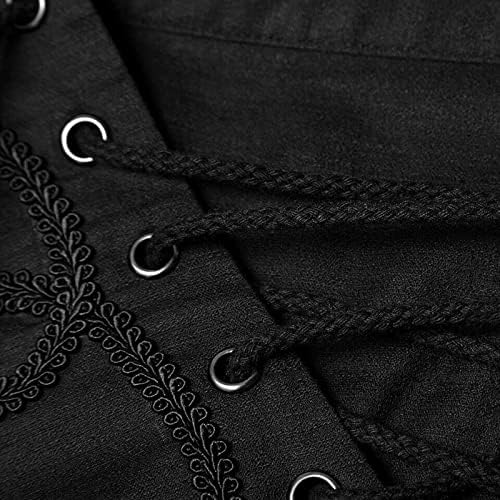 Camisa renascentista preta Mangas de sino de homens casuais simples simples tamanho de cor sólida colar stap strap shirt top