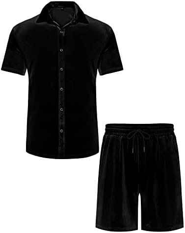 LECGEE MEN SMUM SMERMO CASual conjuntos de veludo de manga curta para baixo camisa de camisa de cintura elástica 2 peças roupas de traje de roupa