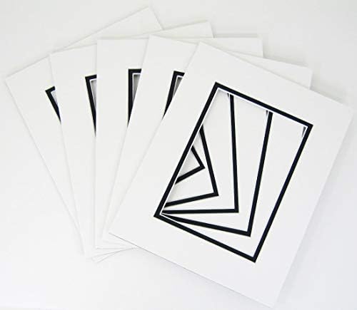 Pacote de 32 8x10 tapetes duplos brancos/pretos Mattes para 5x7 foto com cor de chanfro de núcleo branco + backing + bolsas