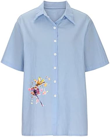 Camisas de botão feminina Camisetas algodão Blouses Short Slave Bloups V Túnicas casuais de pescoço Tamas estampadas florais