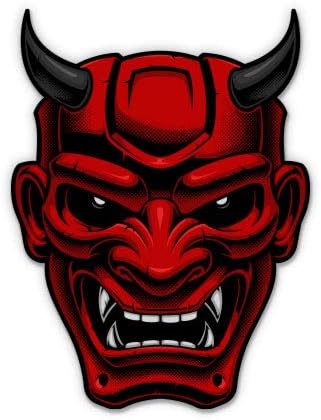 Máscara japonesa de diabo vermelho - adesivo de vinil de 3 - para laptop de carro para laptop panela - decalque à prova