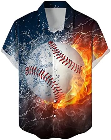 2023 New Men's Casual Baseball Print camisa de manga curta Botão de capa de lapela de manga curta Top Turn Down