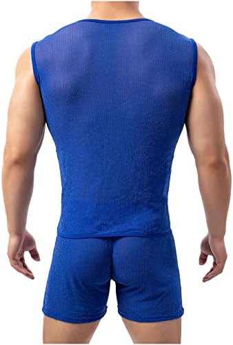 Camisas musculares masculinas com ginásio sem mangas Tampa do tanque de tanques musculares Veja através da blusa cor sólida o