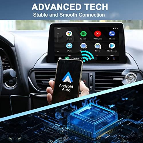 Adaptador sem fio Android Auto, adaptador de carro automático sem fio Android, adaptador Android Auto Bluetooth para OEM Android Auto Converte o Android automático com fio em sem fio, compatível com carros produzidos em 2017-2023.