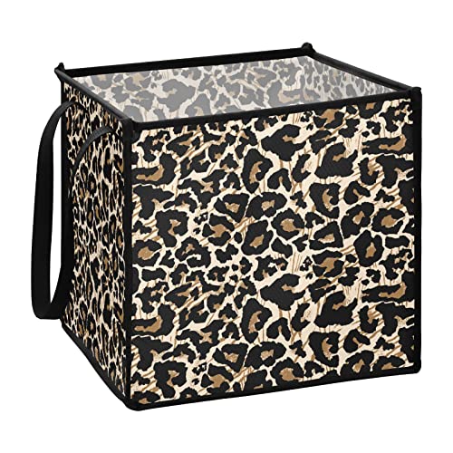 Leopard Animal Texture Bin Bin dobrável cesta de armazenamento de brinquedos cesta de lavanderia cesto de berçário à prova d'água
