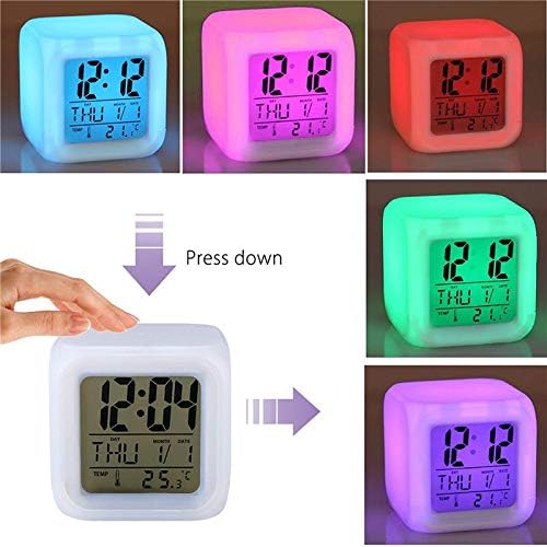 7 Relógio coloralarm LED relógio digital Alterando a noite clara de mesa de crianças Despertador Crianças Presente Black