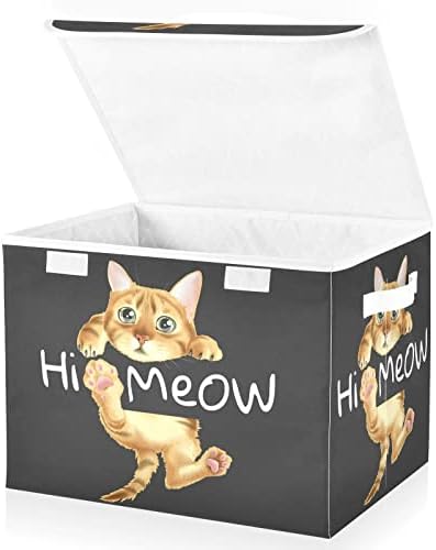 Innwgogo Funny Cat Storage Bins com tampas para organizar a caixa de armazenamento dobrável com tampa com alças Oxford