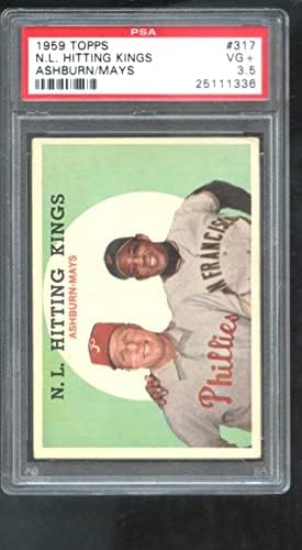 1959 TOPPS 317 N.L. Batendo Kings Willie Mays Richie Ashburn PSA 3.5 Card de Graduação - Baseball Slabbed Rookie Cards