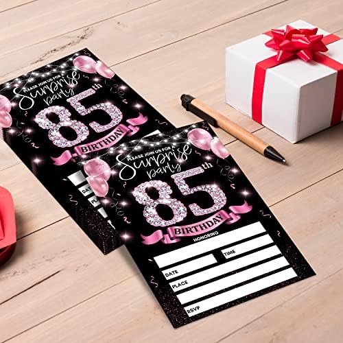 85º cartão de convite de festa de aniversário - Convites de ouro rosa com impressão de placas de aniversário nos convites de preenchimento