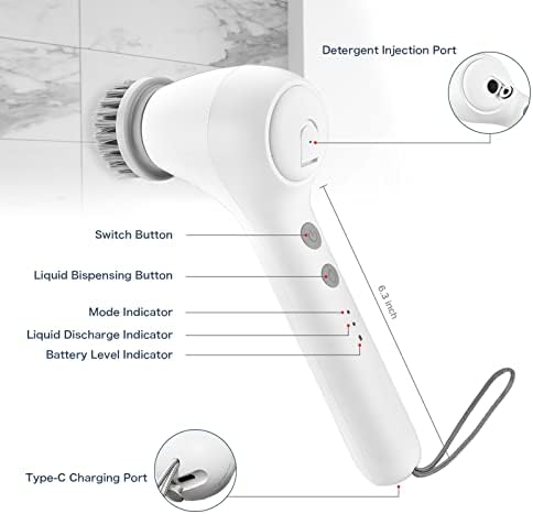 Escova de limpeza elétrica, lavador de rotação elétrica para limpar o banheiro com 5 cabeças de escova de limpeza substituíveis