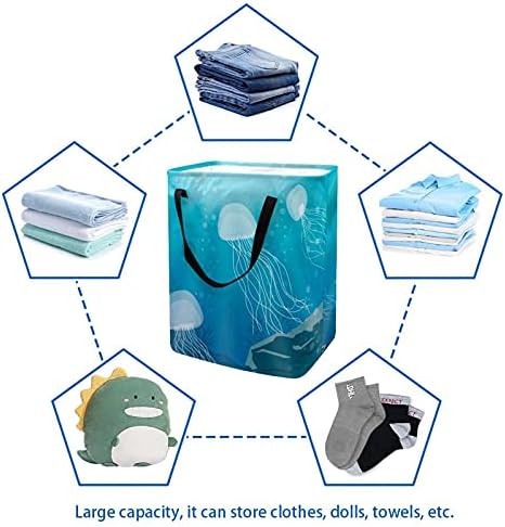 Hampers de lavanderia, cesta de lavanderia dobrável à prova d'água com alças para berçário do berçário do colégio Dorms Bedroom Subaquático Marinha azul