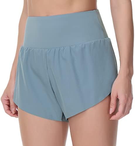 Chaução alta feminina Shorts de ginástica rápida de ginástica seca shorts de fenda com liners de malha zíper bolsos