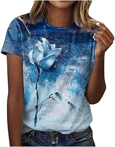 Camisa gráfica floral gradiente para garotas adolescentes de verão outono de manga curta Brunch tops tshirts women 2023 zu