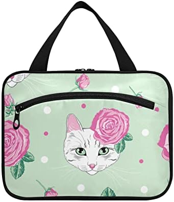 Sinestour Cat Flowers Roses Bolsa de higiene pessoal para mulheres Organizador de bolsa de maquiagem de viagem com sacos de cosméticos