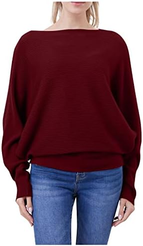Suéter feminino da cor solta solta um pescoço de manga comprida tricô de tricô suéter de capota de gola capota