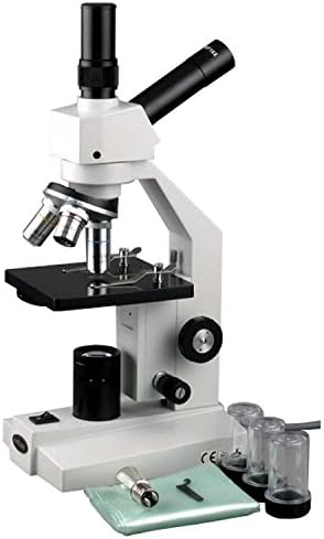 AMSCOPE D120C Microscópio monocular composto de visão dupla, objetivos WF10X e WF25X, ampliação 40x-2500x, campo brilhante,