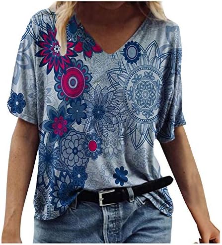 Mangas curtas de mulheres camisetas camisetas étnicas camisetas florais de verão diariamente mamãe camiseta de camiseta