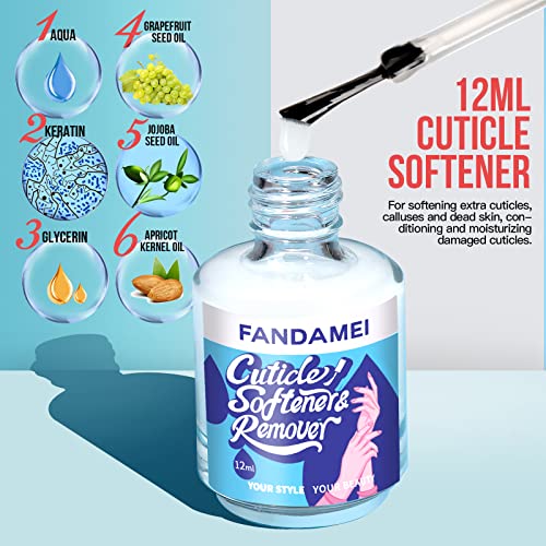 Cutículas de unhas Cutelas e amaciador de cutículas Conjunto, amaciante de cutículas fandamei e removedor de cutículas, pusher de cutícula, arquivos de unha 100/180, bloco de buffer de unhas, para manicure e pedicure