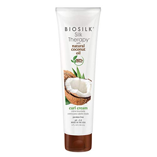 Terapia de seda de biossilk com creme de cachado de óleo de coco orgânico - 92% natural, sulfato, parabenada e sem glúten - 5 onças, 5 fly onça