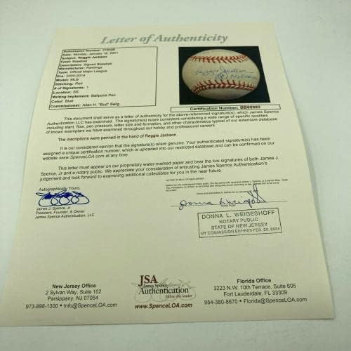 Reggie Jackson assinou o Baseball de Carreira com Fertemente Inscrito com JSA COA - Bolalls autografados
