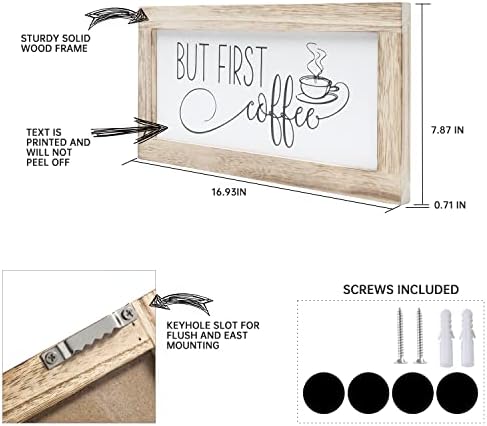 Swallowliving, mas primeiro sinal de café decoração de 8x17 polegadas de madeira emoldurada de café, decoração de café para café, mesa de café decoração de arte de parede, signo de arte, cafeteira de cafeteria de café