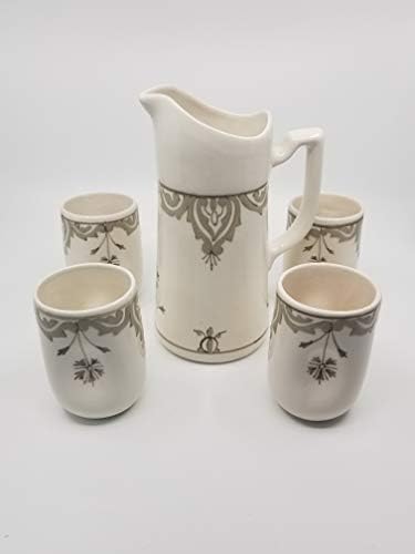 Canecas de cerâmica marroquina feitas à mão cinza com jarros, cafeteira, panela de porcelana, jarro de suco