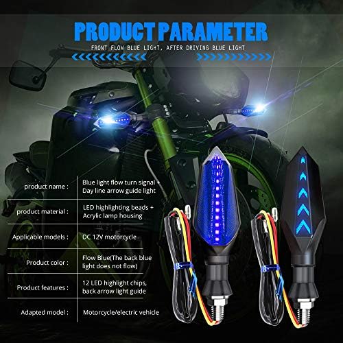 Bokermi Universal Motorcycle LED Gurn Lights Luzes traseiras Indicador Indicador Luzes de fluxo azul e luzes azuis de