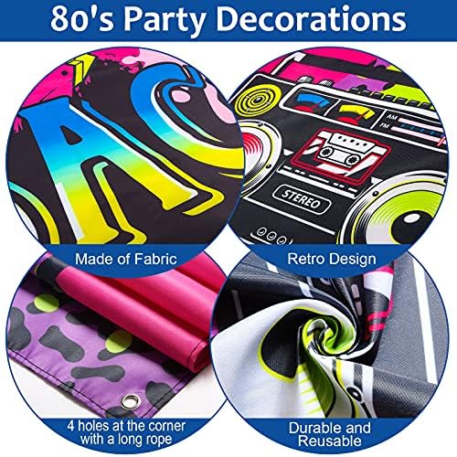 Decorações de festa dos anos 80 de volta ao banner de cenário dos anos 80 com boombox de rádio inflável e balões de látex de telefone celular para os 80 anos