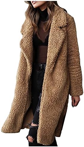 Casaco de lã feminino foviguo plus size de inverno composto de pelúcia composta de luxo de luxo de manga longa de comprimento