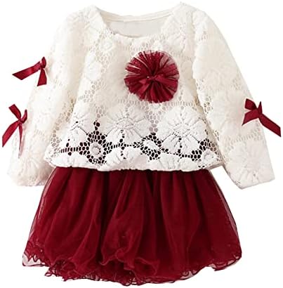 Criança meninas de criança inverno manga longa bowknot smock jaqueta princesa vestido 2pcs roupas roupas de roupas vermelhas