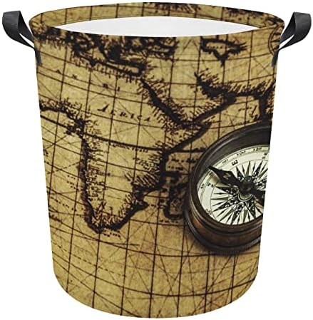 Retro Globe Map Compass lavanderia cesta dobrável Roupa Roupa Roupa Saco de armazenamento com alças para hotel em casa