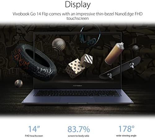 Asus Vivobook Go 14 flip fino e leve laptop 2-em-1, Touch de 14 FHD, Intel Celeron N4500 CPU, GRAPHICS UHD, 4 GB de RAM, 128 GB