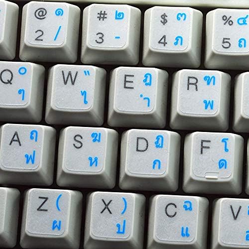 Etiquetas de teclado tailandês com letras azuis sobre fundo transparente para desktop, laptop e notebook