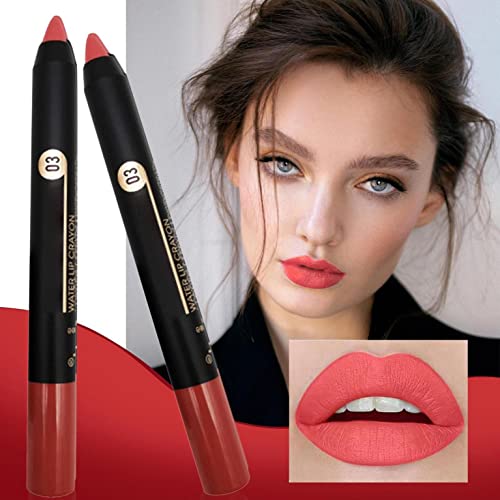 Xiahium 2pcs Lipstick de giz de cera Conjunto para mulheres Matte Velvety High Pigmented Lasting Não é fácil de desbotar lápis