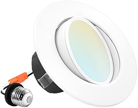 Luxrite 4 polegadas LED Gimbal A iluminação embutida pode iluminar, 8W = 60W, 5 cores selecionáveis ​​2700K-5000k, CRI 90, Downlight