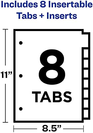 Avery 11124 Divisores de Tab Big insertáveis, conjunto único de 8 tabelas, Clear-White