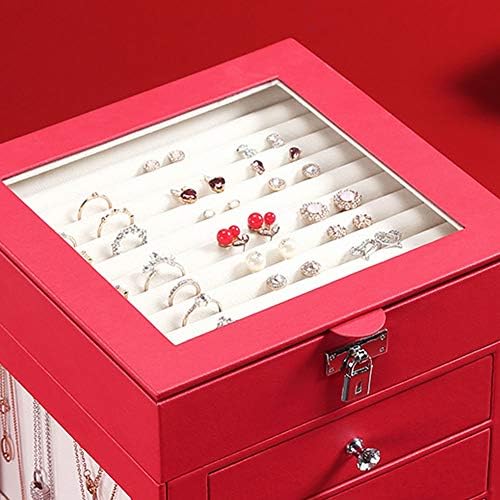 Caixa de jóias grandes topyl, caixa de jóias de couro falso travável para meninas ou mulheres, caixa de jóias para mulheres