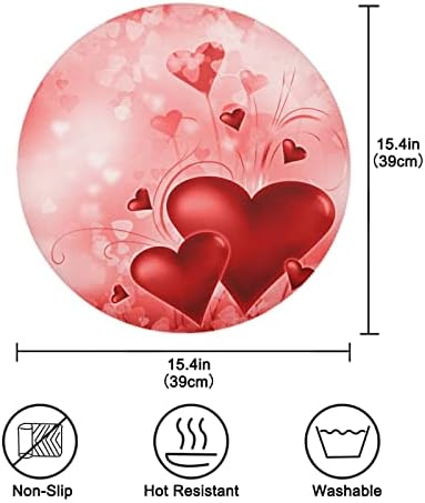 Valentines corações vermelhos redondos de tapetes de 4 anos, isolamento térmico não deslizamento Placemats para a mesa de jantar