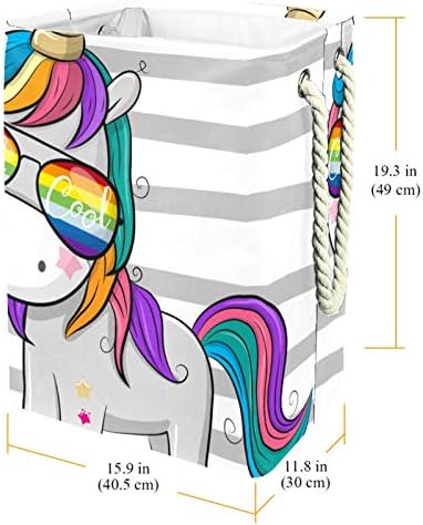 Inomer engraçado Unicórnio colorido Rainbow Glasses Stripes Lavanderia grande cesto de roupas prejudiciais à prova d'água cesta de roupas para organizador de brinquedos de roupas, decoração para quarto, banheiro, lavanderia