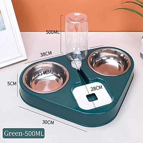 Tigelas de gato de cão triplele com garrafas de consumo automáticas, 3 tigelas de aço inoxidável estação de resina sem derramamento, tigela de água de estimação com garrafa automática de dispensador de água para gatos e cão médio pequeno