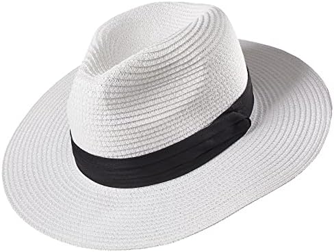 Deluxe Wide Grim Straw Chapéu Panamá, Roll Up Fedora Beach Sun Hat UPF50+, Escolha de cores, chapéus ajustáveis