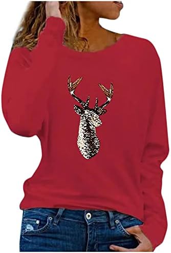 Sweatshirts para mulheres de Natal Camise de pescoço impressa no pescoço grossa geral tops de outono fofos para mulheres
