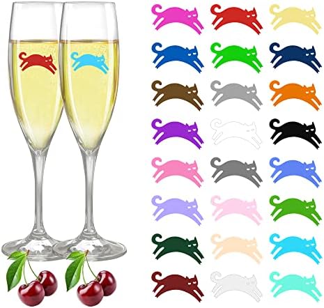 Tags de vidro de vidro de vinho, 24 peças Silicone Wine Glass Drink Markers para festa de barra martinis coquetel de champanhe degustação