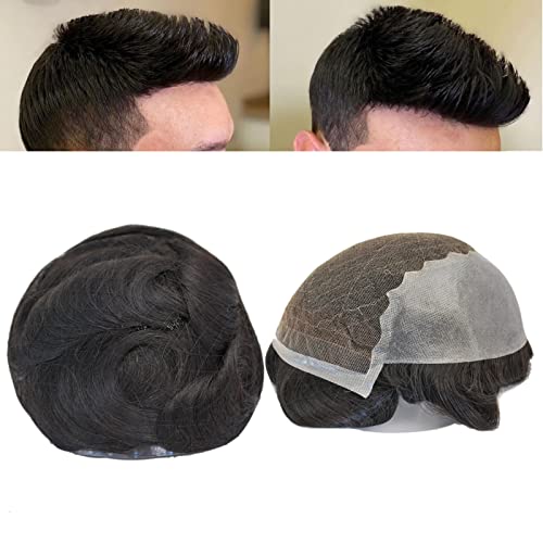 Mens Toupee Black 8x6 Wigs Mens de cabelo humano realista Q6 Haipeiece da frente de renda