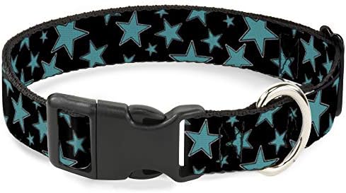 Cat Collar Breakaway Stars Multi Stars Black Turquoise 6 a 9 polegadas 0,5 polegadas de largura